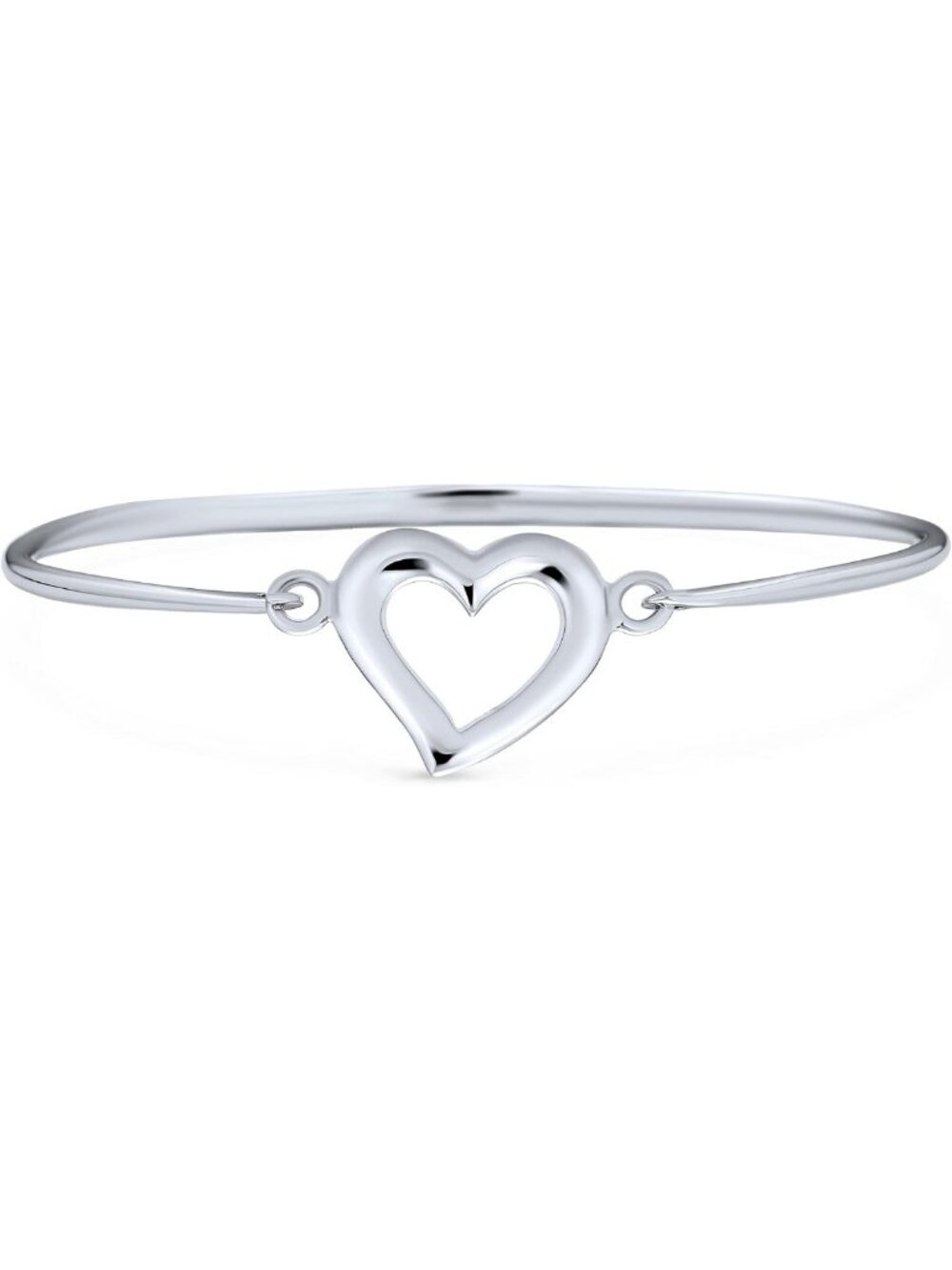 Romantic Open Heart Bangle Bracelet - Polished .925 Sterling Silver, 7
